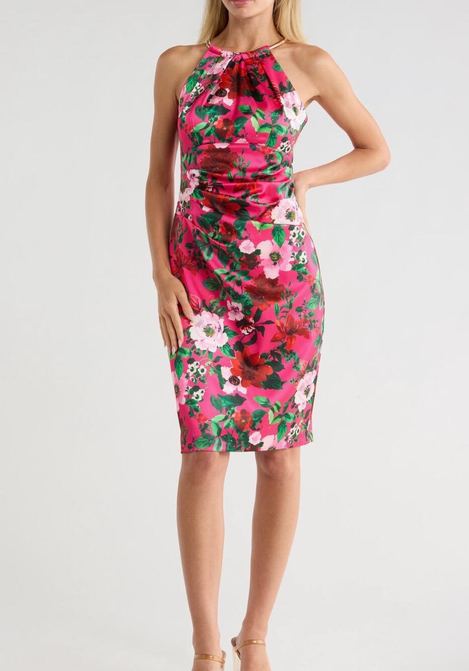 Eliza J floral halter neck satin sheath dress $168 sz 8